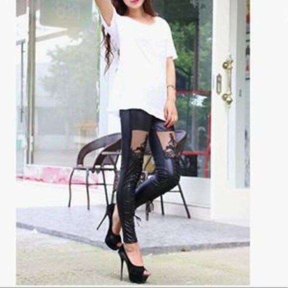 Restocked❗️New Leather Lace Footless  Leggings - Picture 4 of 8